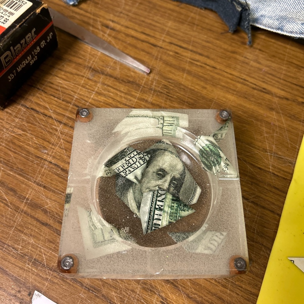 Clear Resin Coaster with Money Design